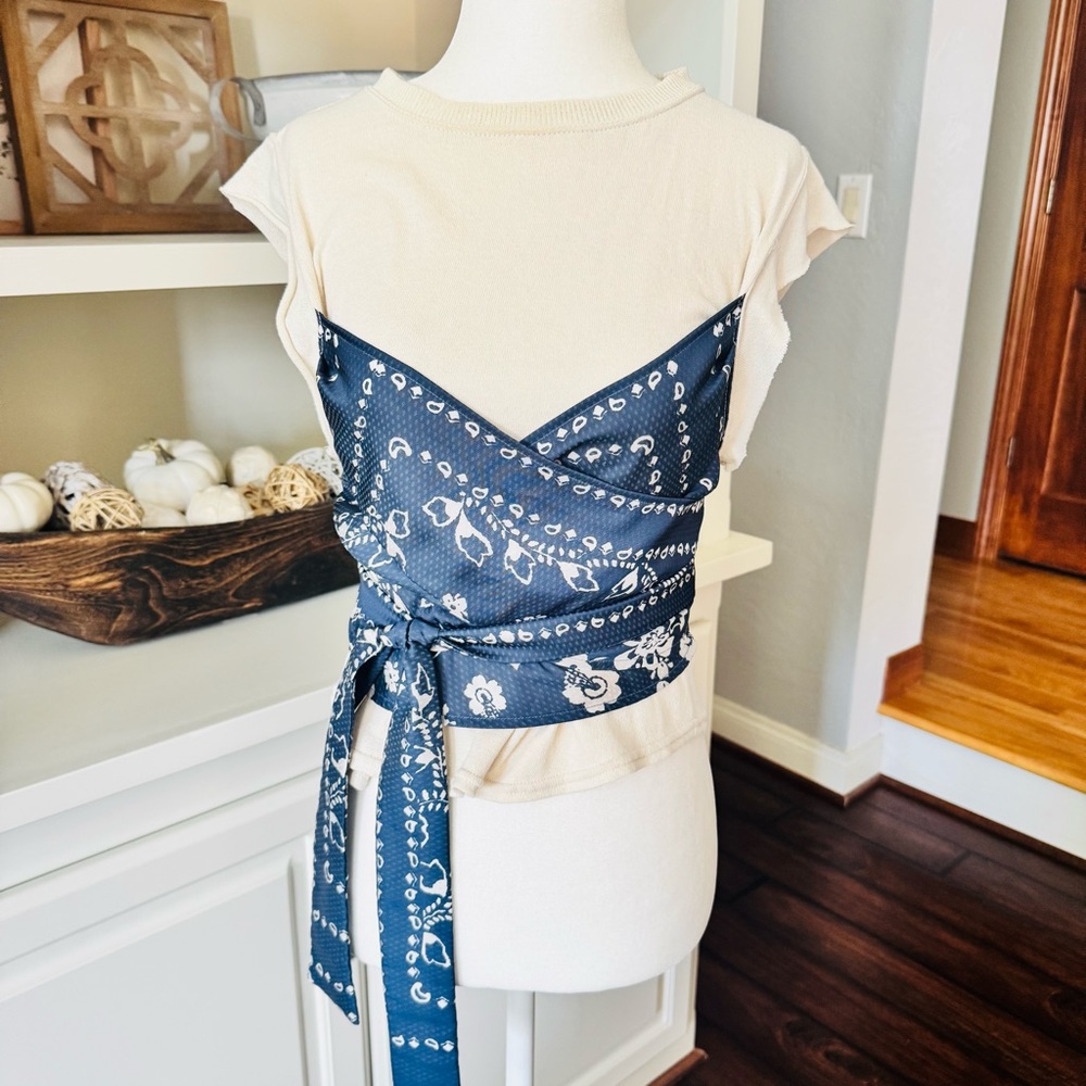 Free People Wrap Floral Blue Ivory Tee